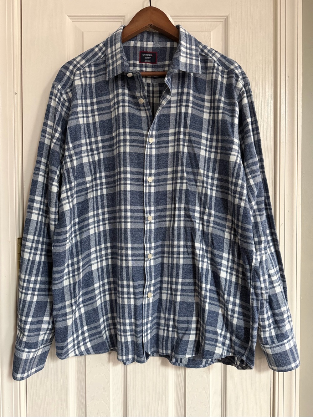 UNTUCKit Blue White Plaid Button Down flannel cotton mens Shirt XL fall warm